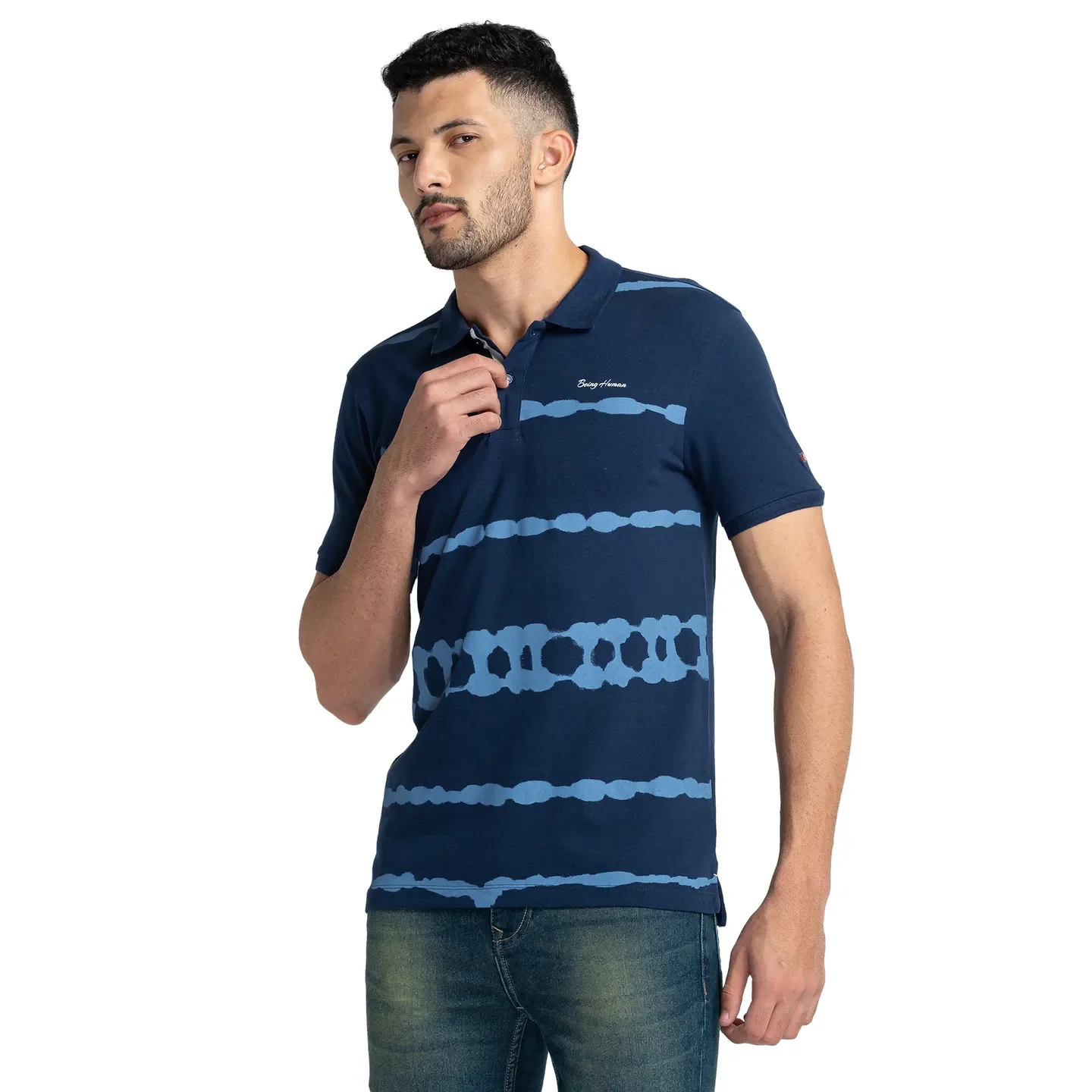Navy Regular Fit Men's Polo T-Shirt by Being Human Clothing - Image 4