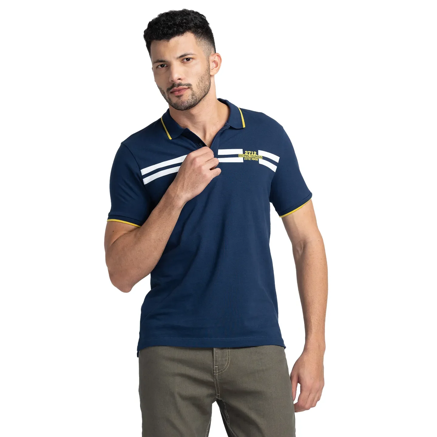 Blue Regular Fit Men's Polo T-Shirt by Being Human Clothing