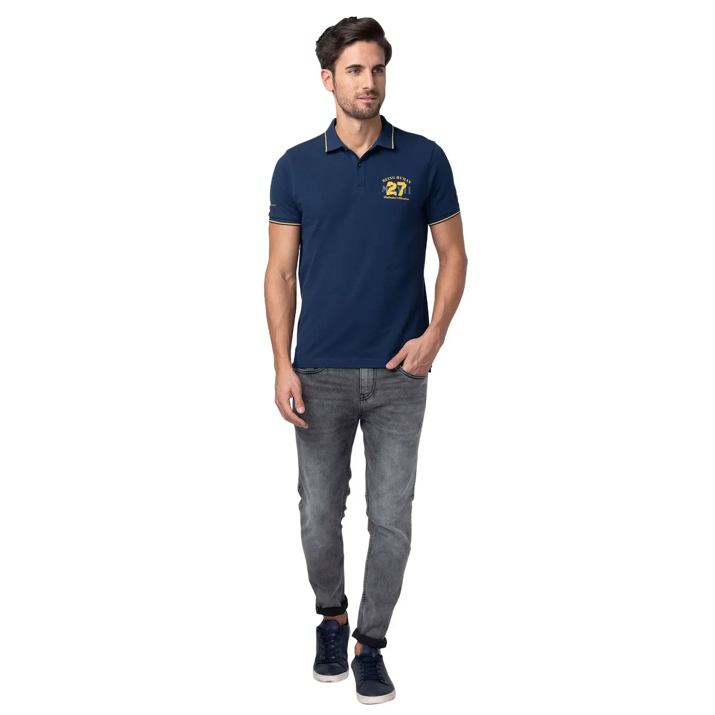 Blue Regular Fit Men's Polo T-Shirt by Being Human Clothing - Image 5