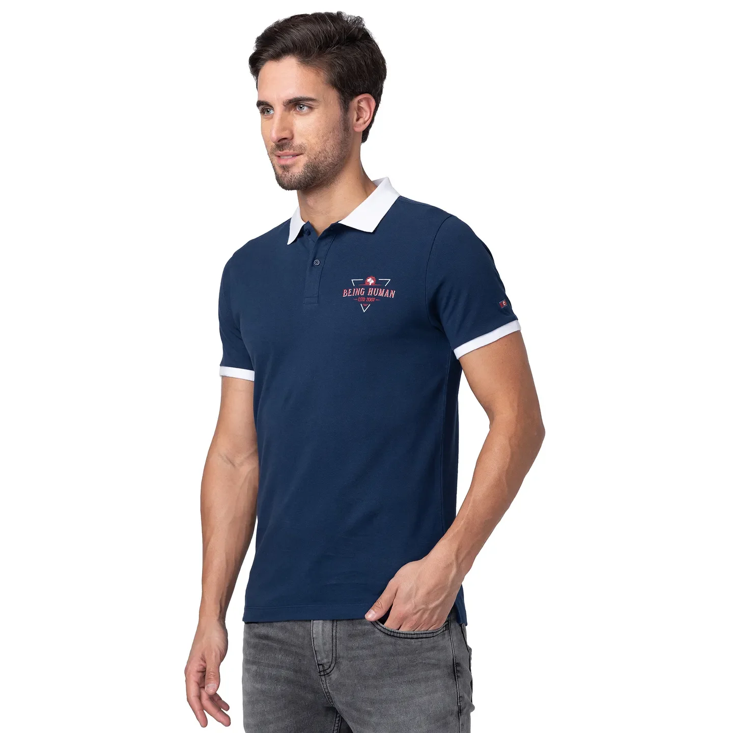 Blue Regular Fit Men's Polo T-Shirt by Being Human Clothing - Image 4