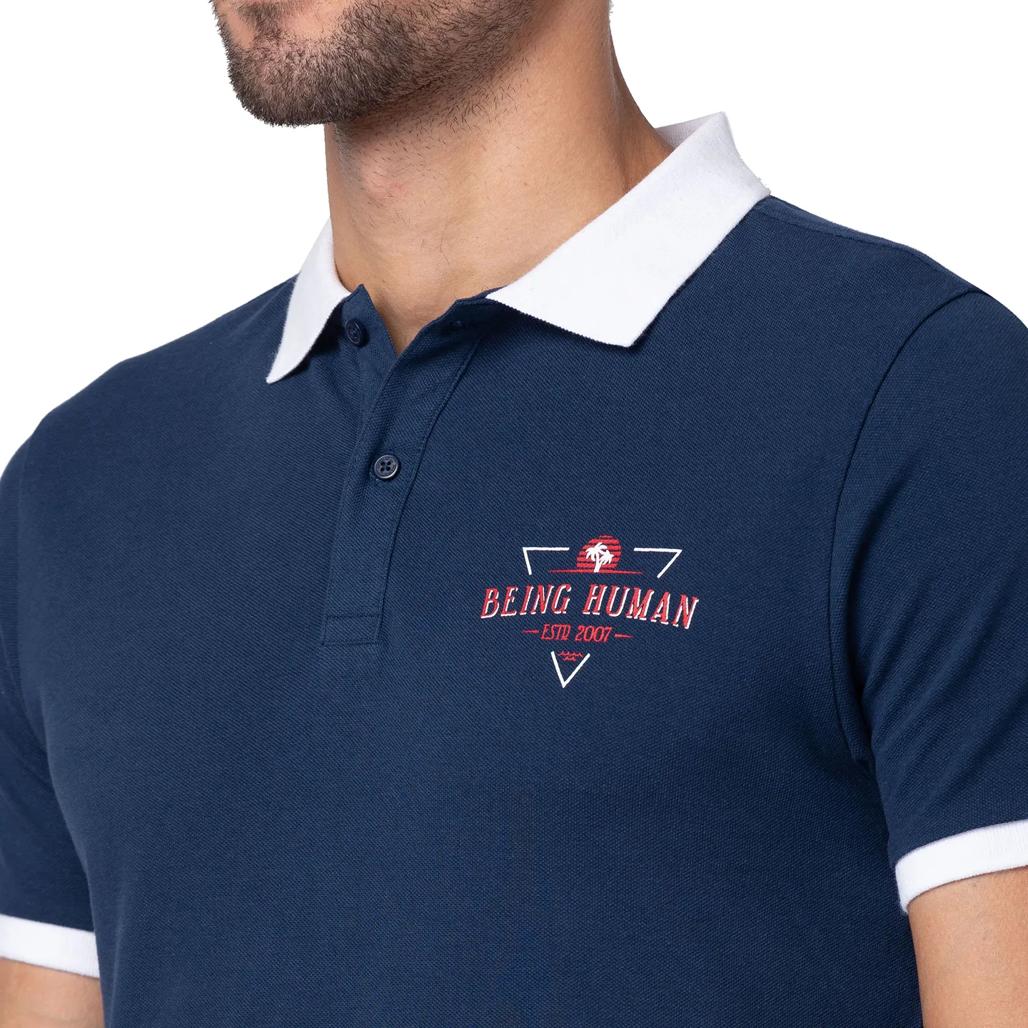 Blue Regular Fit Men's Polo T-Shirt by Being Human Clothing - Image 5