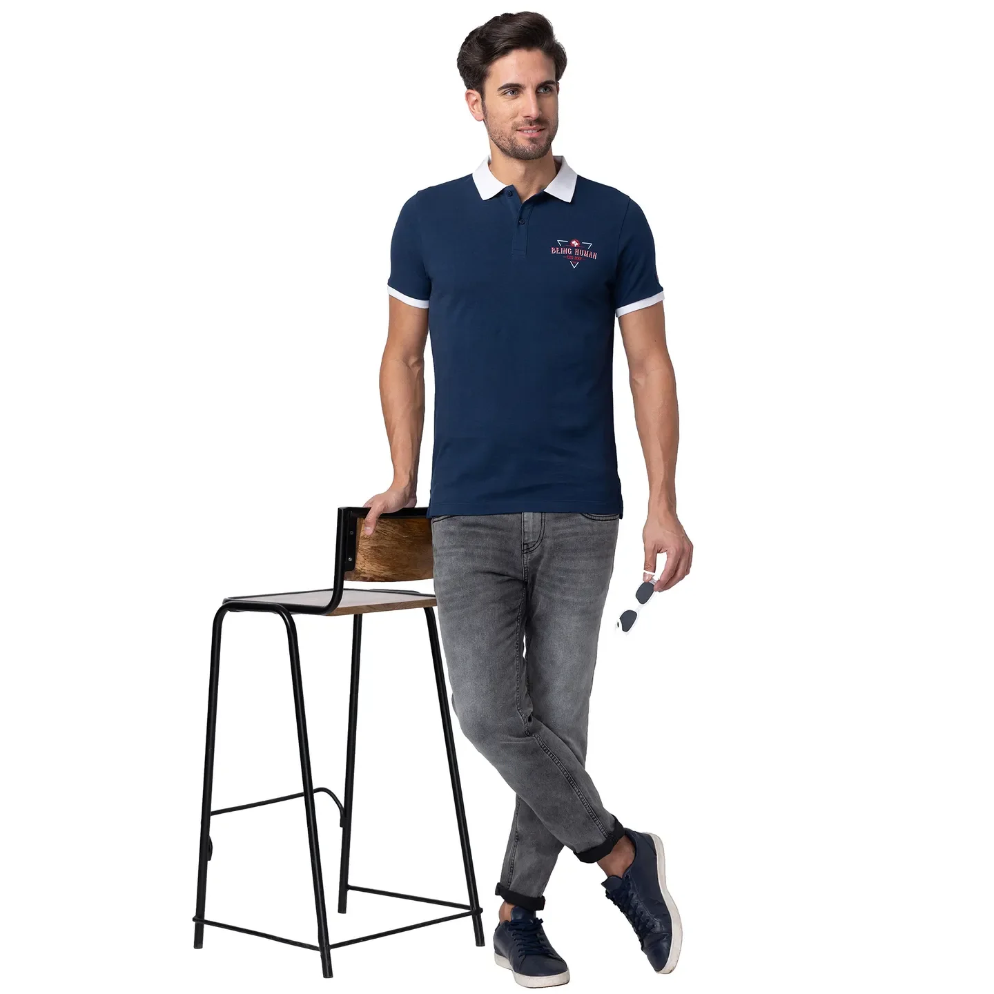 Blue Regular Fit Men's Polo T-Shirt by Being Human Clothing - Image 6