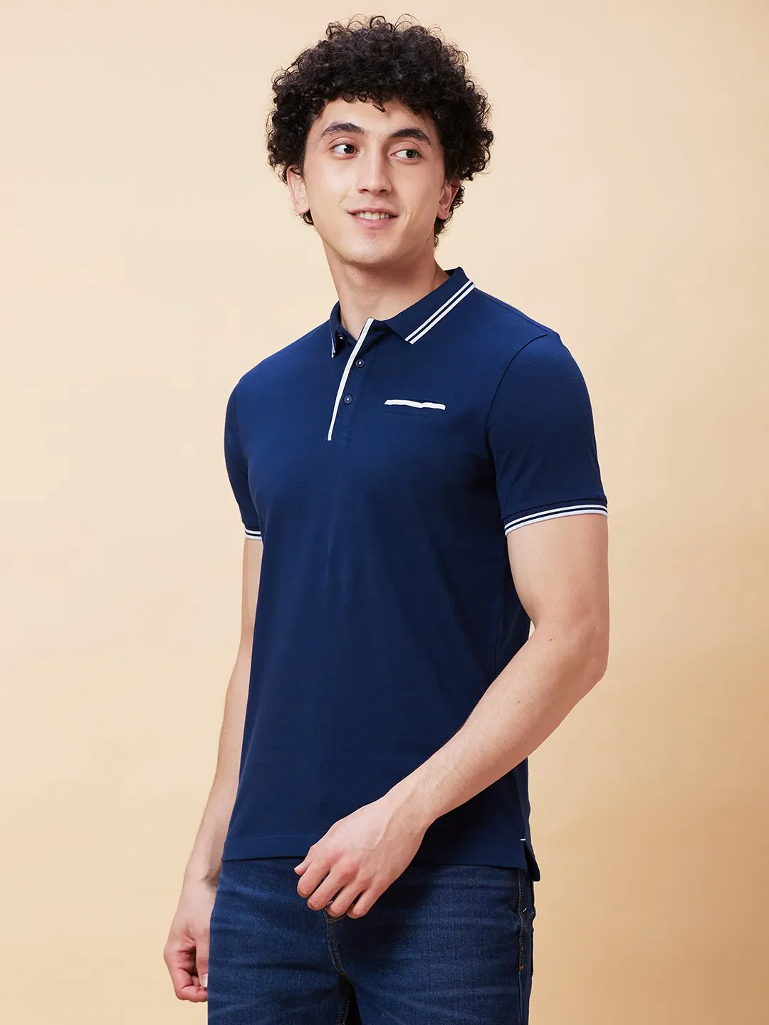 Blue Regular Fit Men's Polo T-Shirt by Being Human Clothing - Image 3