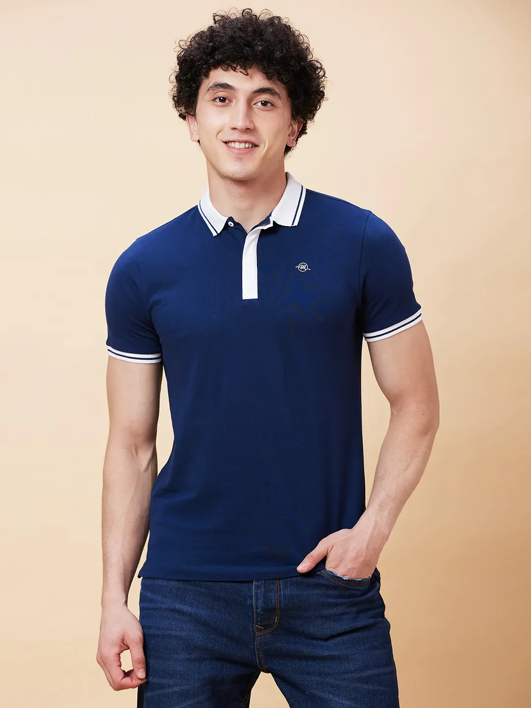 Blue Regular Fit Men's Polo T-Shirt by Being Human Clothing