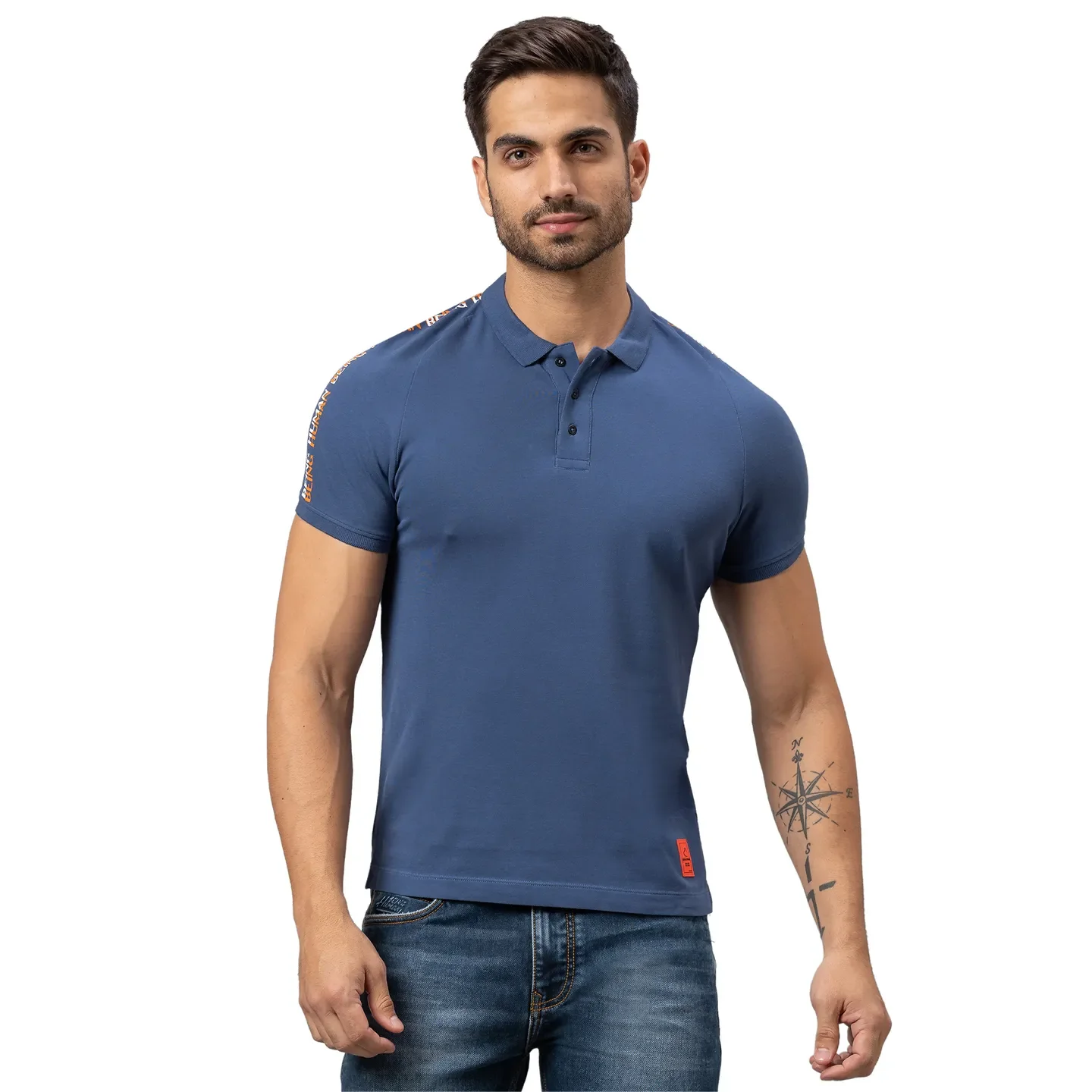 Ocean Blue Slim Fit Men's Polo T-shirt by Being Human Clothing
