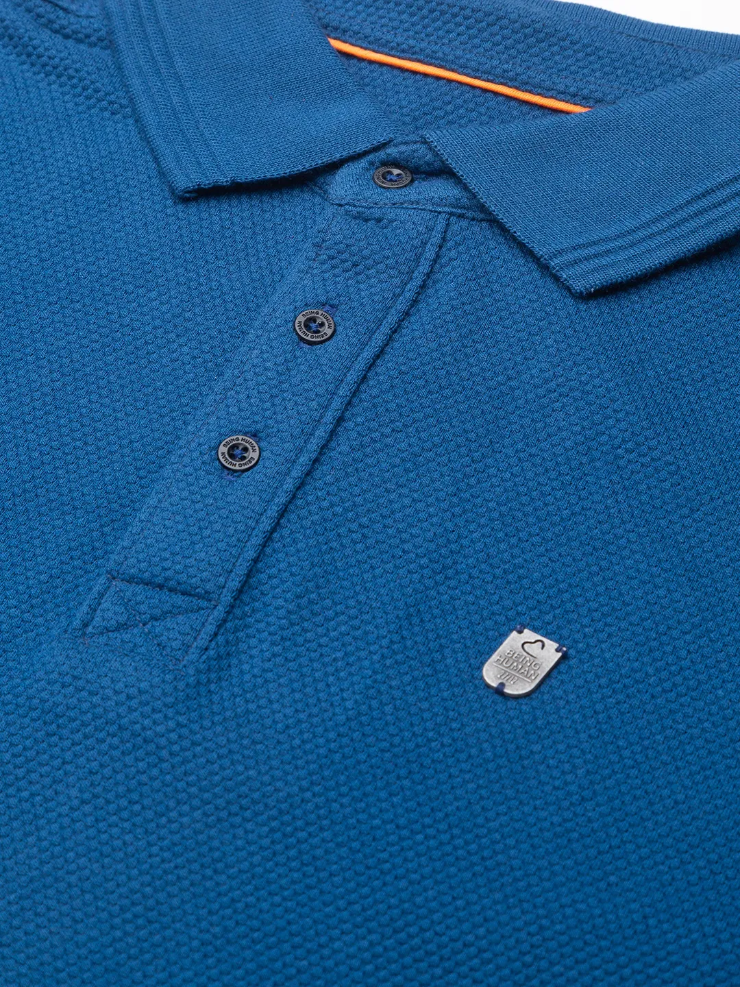 Ocean Blue Slim Fit Men's Polo T-shirt by Being Human Clothing - Image 2