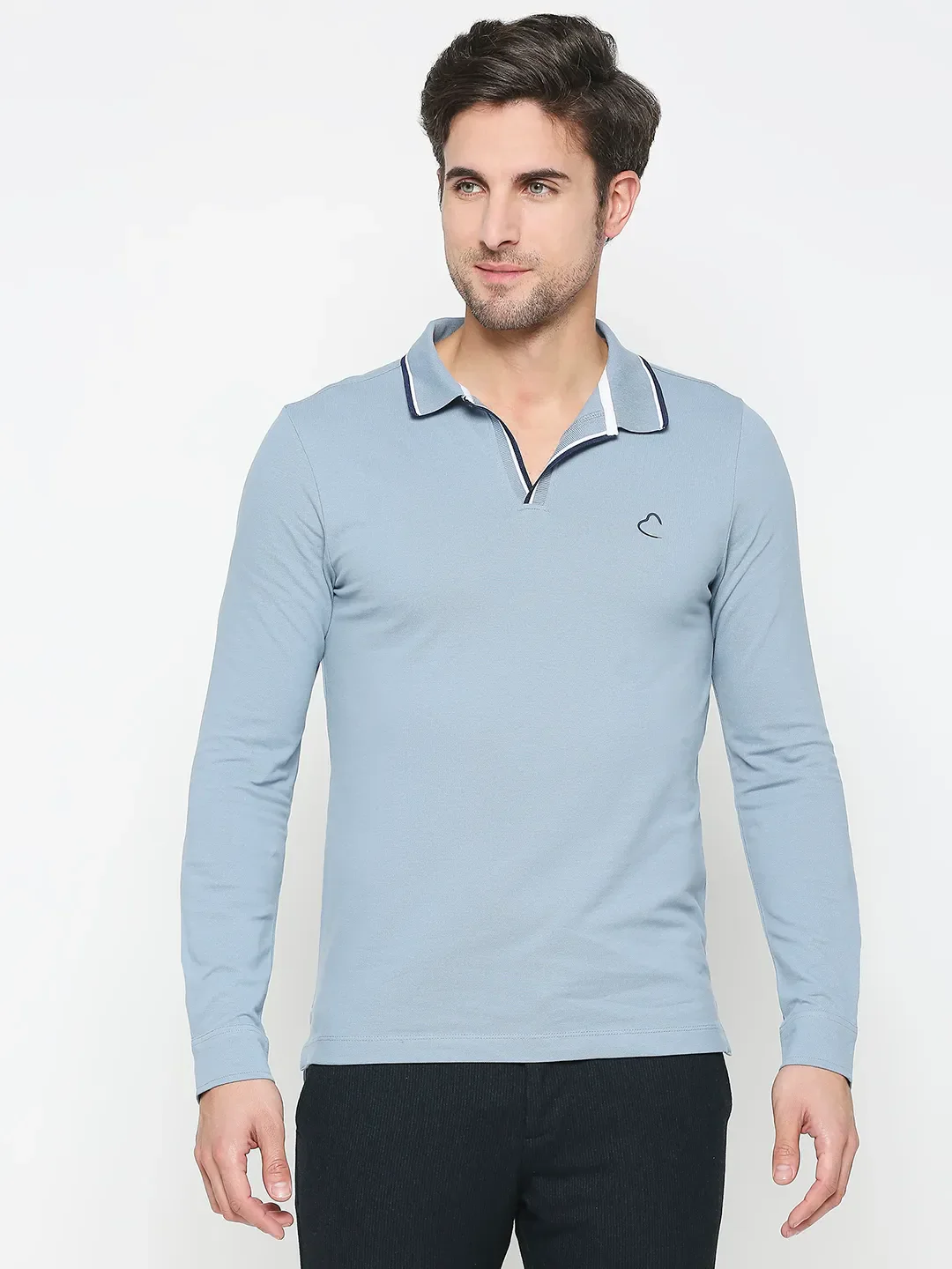 Blue Regular Fit Men's Long Sleeves Polo T-Shirt by Being Human Clothing
