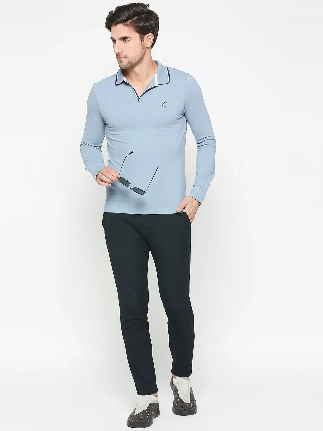 Blue Regular Fit Men's Long Sleeves Polo T-Shirt by Being Human Clothing - Image 6