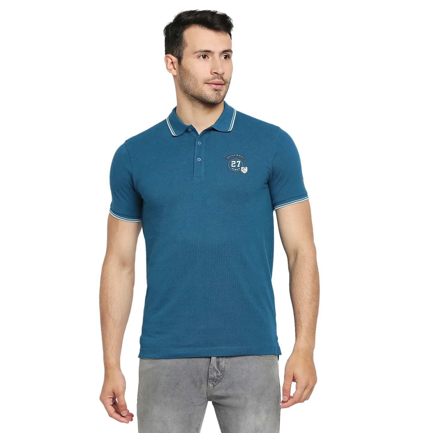 Blue Regular Fit Men's Polo T-Shirt by Being Human Clothing
