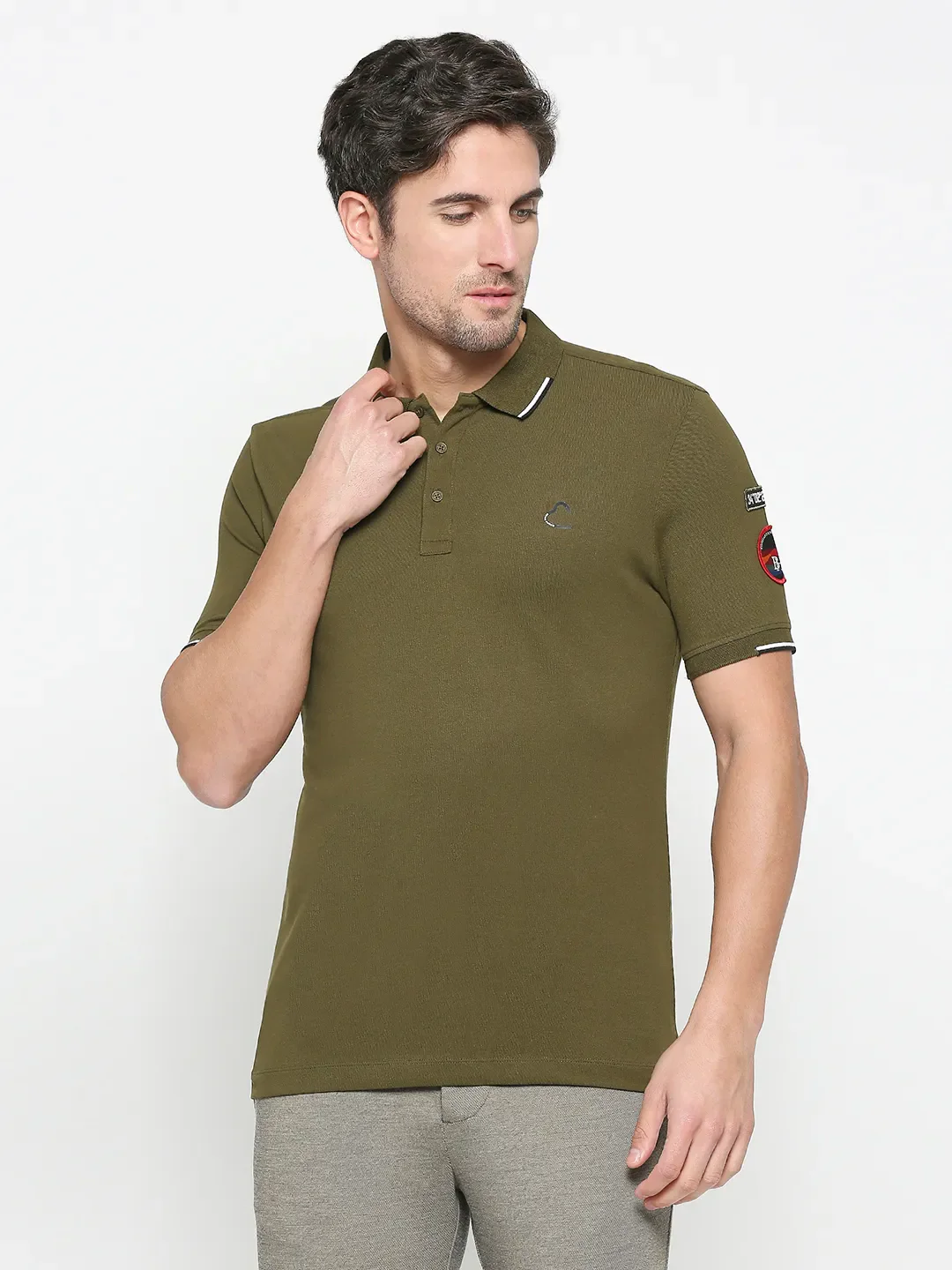 Olive Regular Fit Men's Polo T-shirt by Being Human Clothing - Image 2