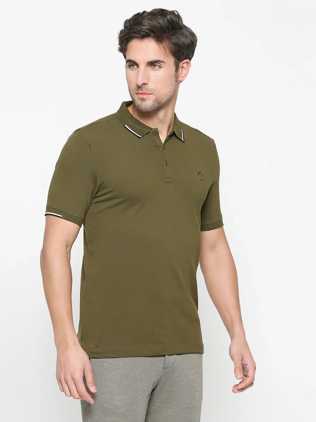 Olive Regular Fit Men's Polo T-shirt by Being Human Clothing - Image 3
