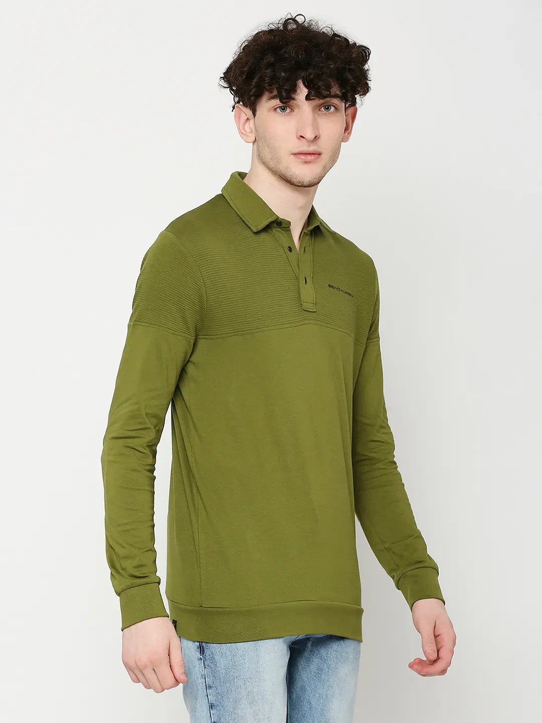 Green Regular Fit Men's Long Sleeves Polo T-Shirt by Being Human Clothing - Image 3