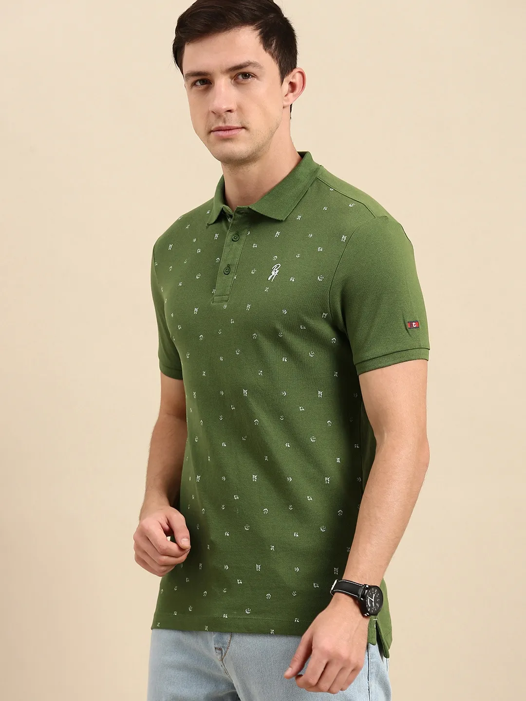 Green Regular Fit Men's Polo T-Shirt by Being Human Clothing - Image 2