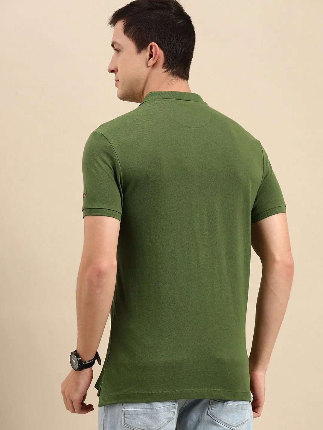 Green Regular Fit Men's Polo T-Shirt by Being Human Clothing - Image 3