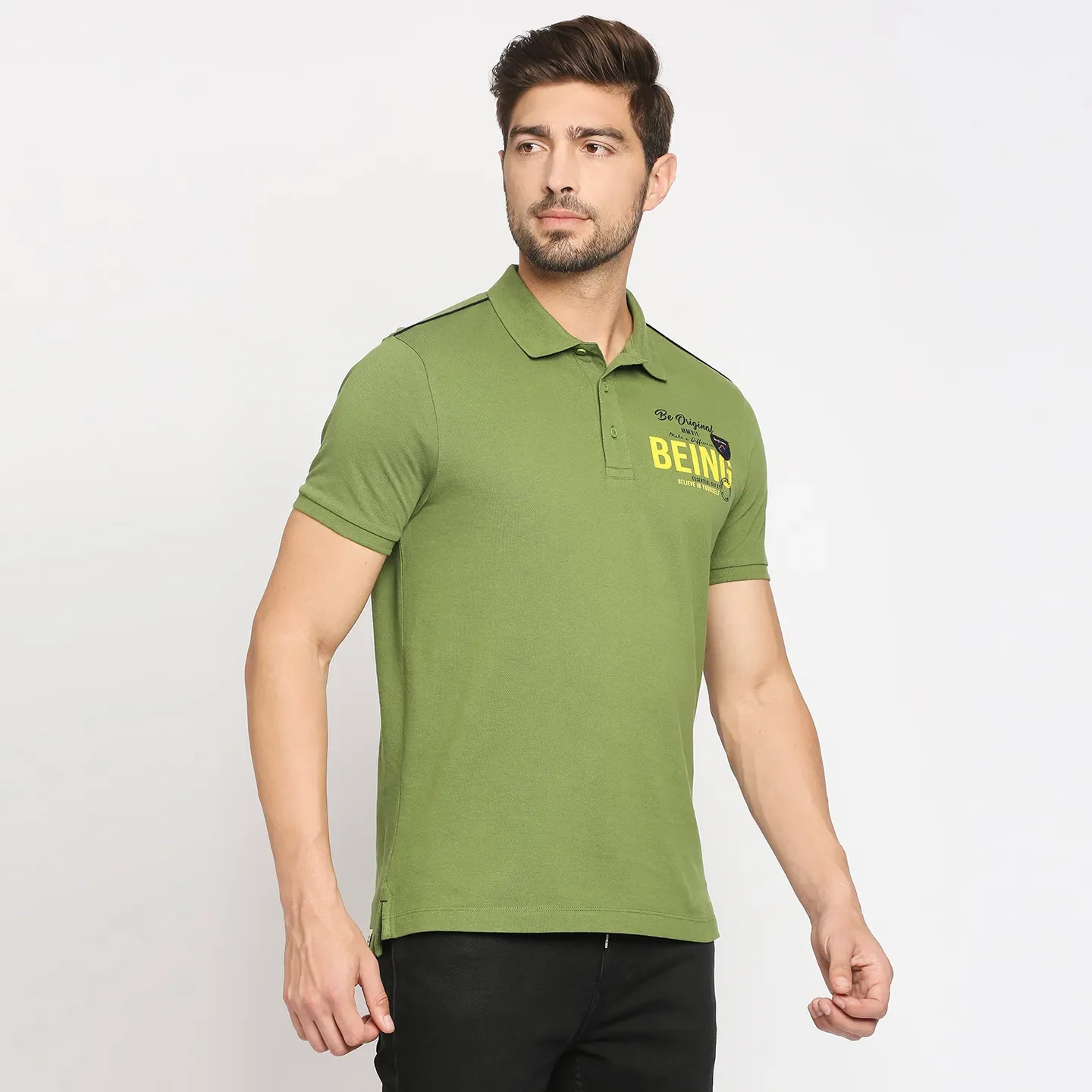 Green Regular Fit Men's Polo T-Shirt by Being Human Clothing - Image 3