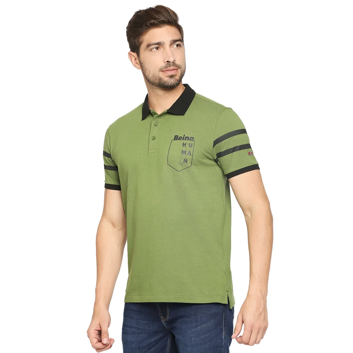 Green Regular Fit Men's Polo T-Shirt by Being Human Clothing - Image 3
