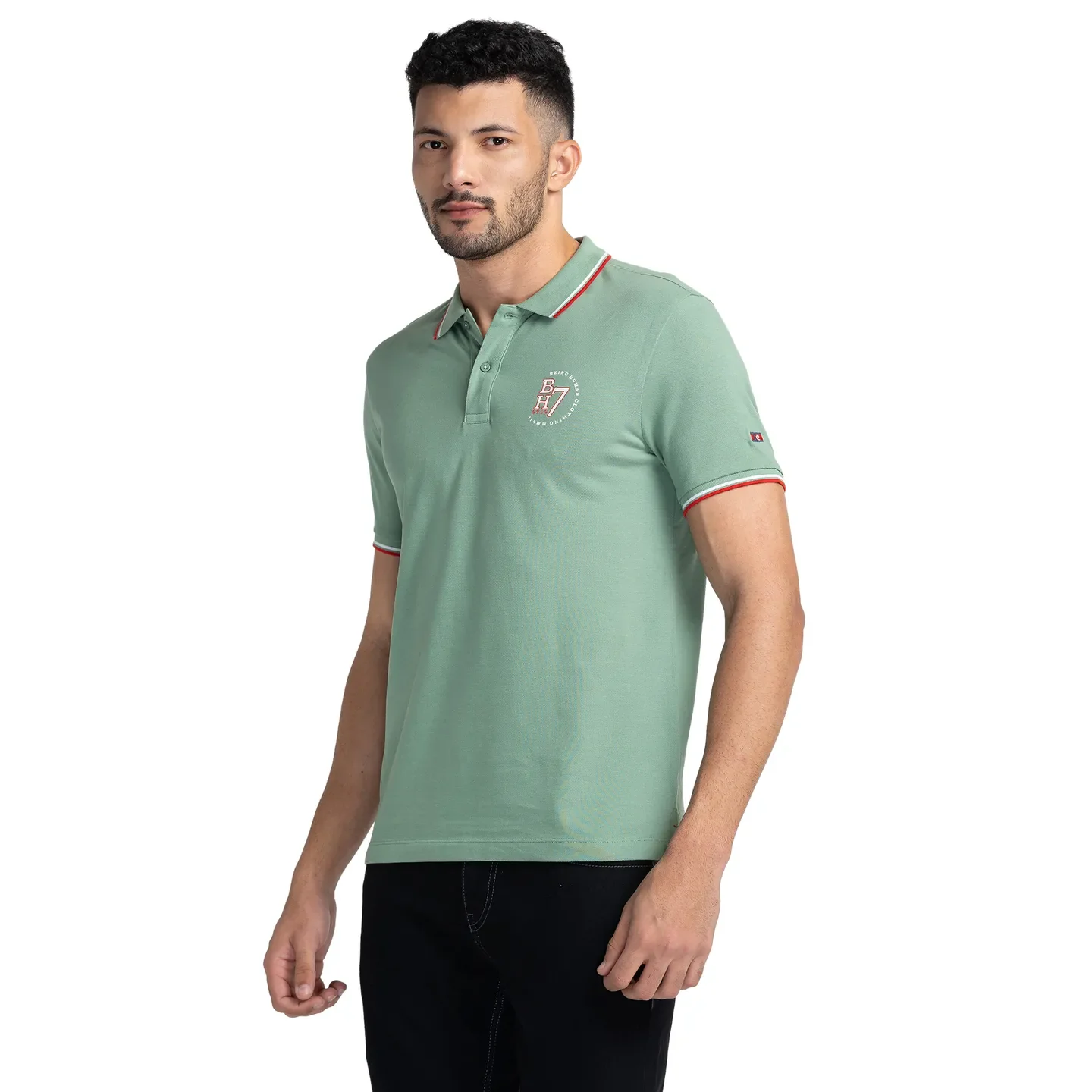 Green Regular Fit Men's Polo T-Shirt by Being Human Clothing - Image 4