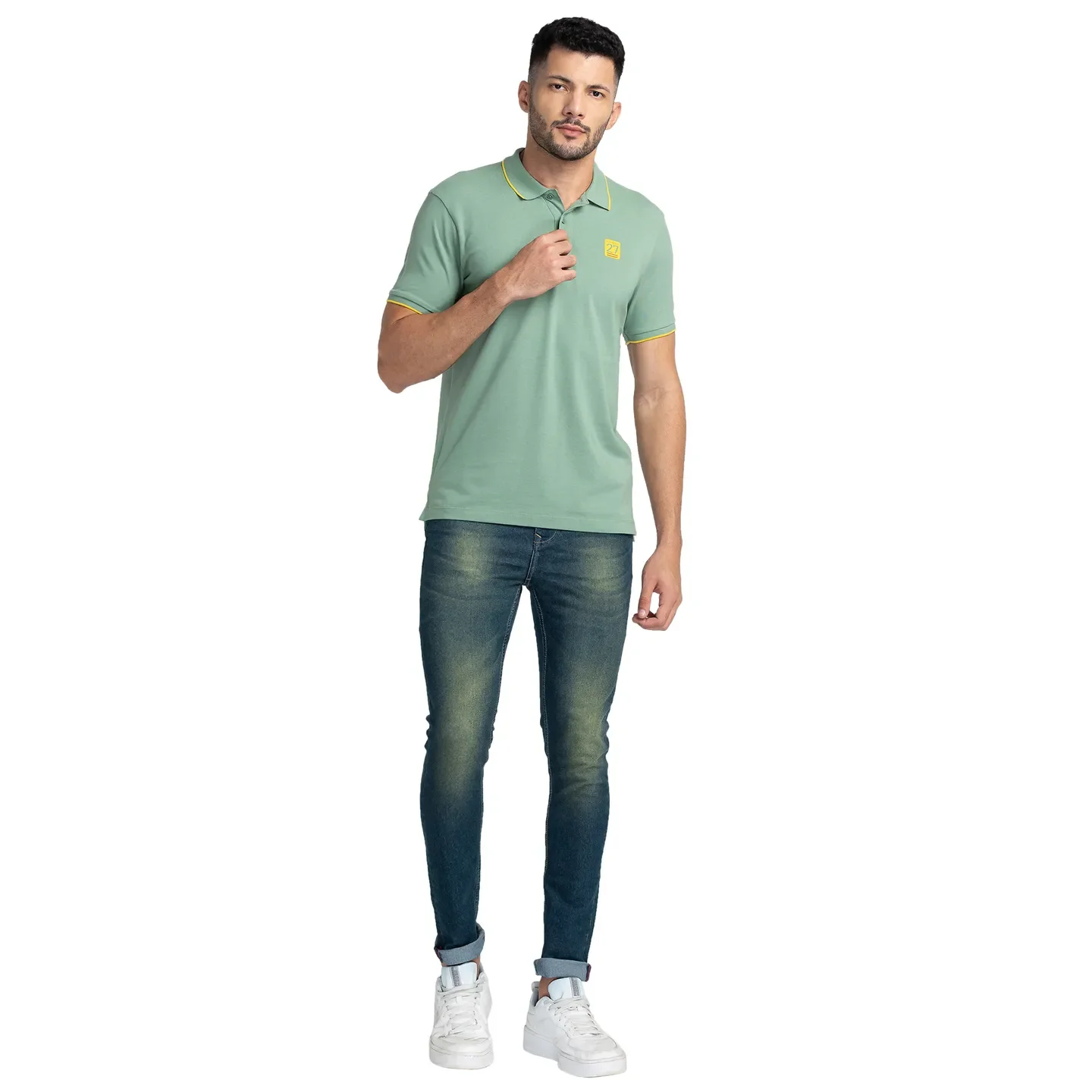 Green Regular Fit Men's Polo T-Shirt by Being Human Clothing - Image 2