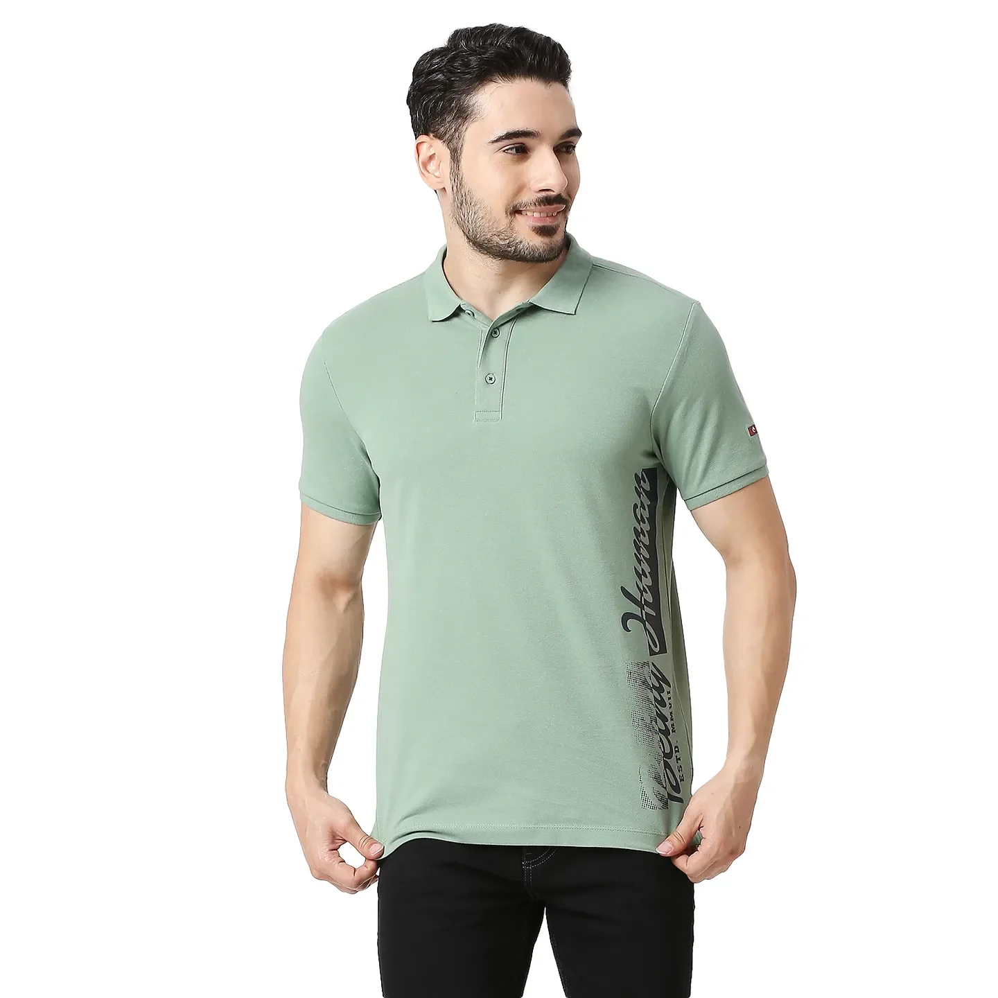 Green Regular Fit Men's Polo T-Shirt by Being Human Clothing
