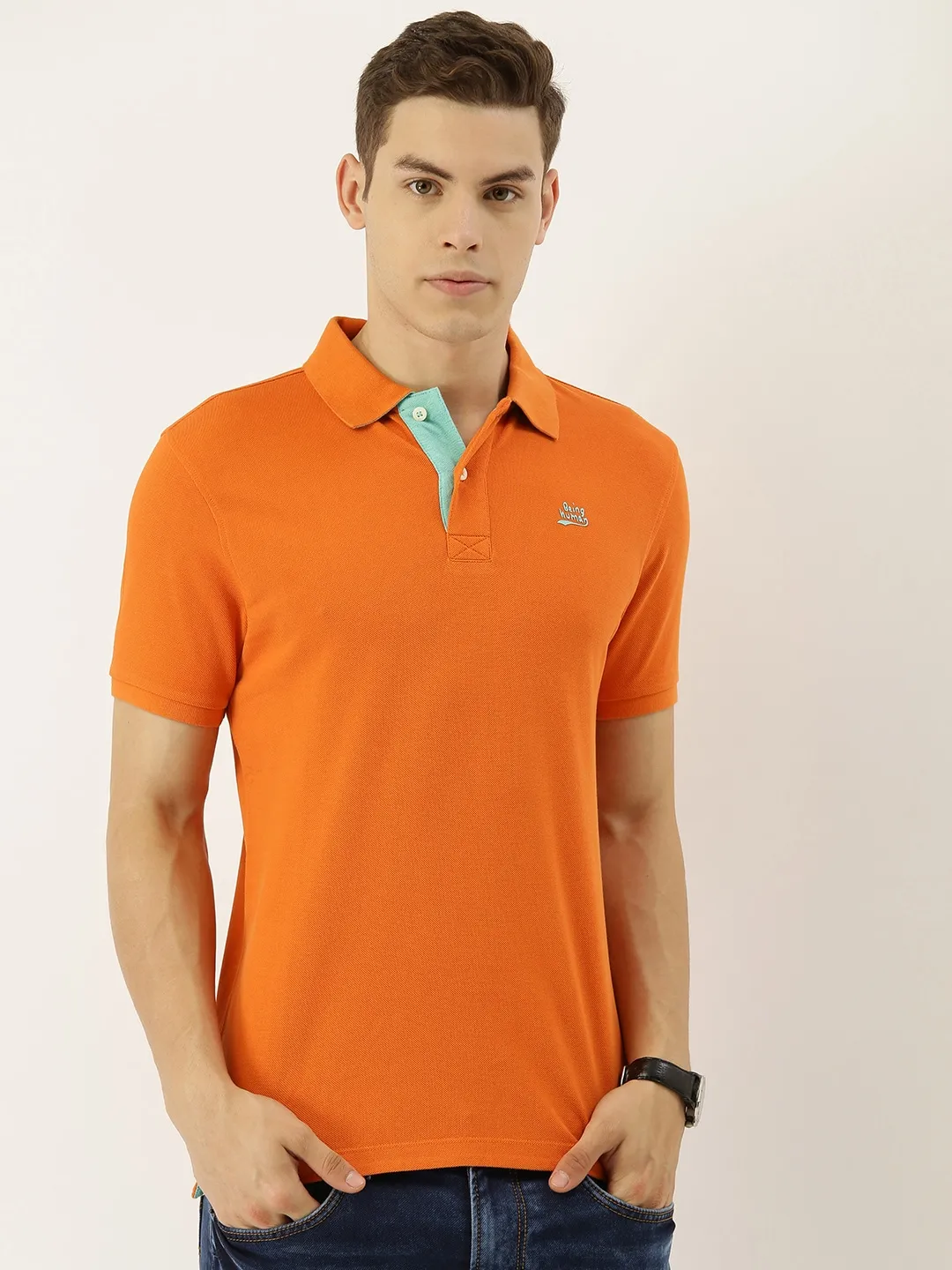 Orange Regular Fit Men's Polo T-Shirt by Being Human Clothing