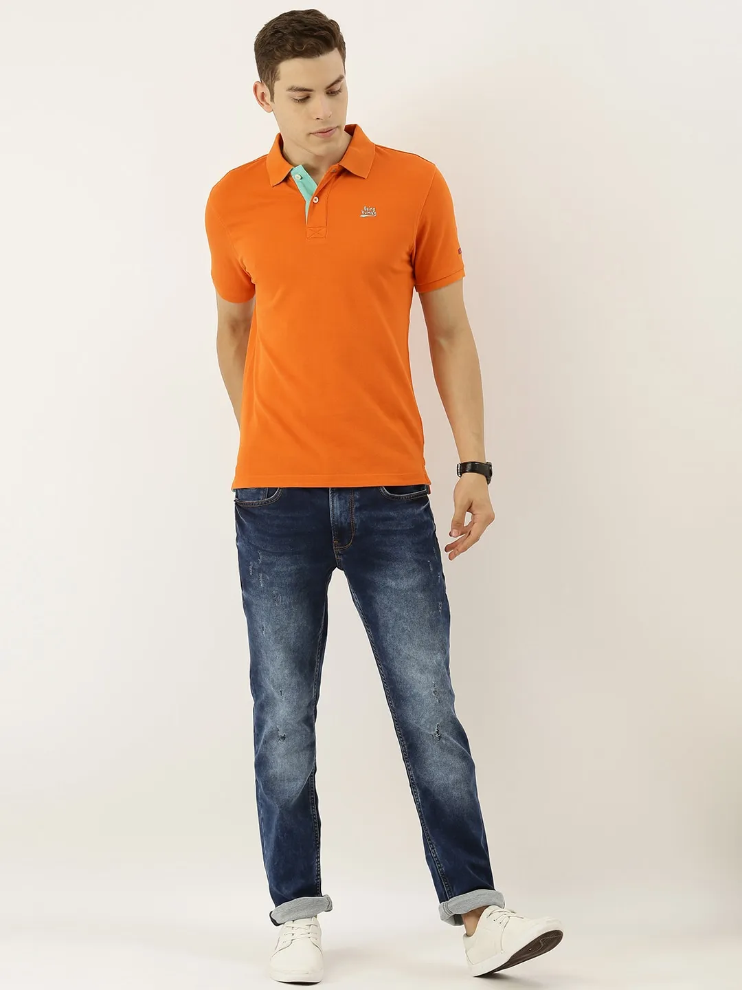 Orange Regular Fit Men's Polo T-Shirt by Being Human Clothing - Image 2