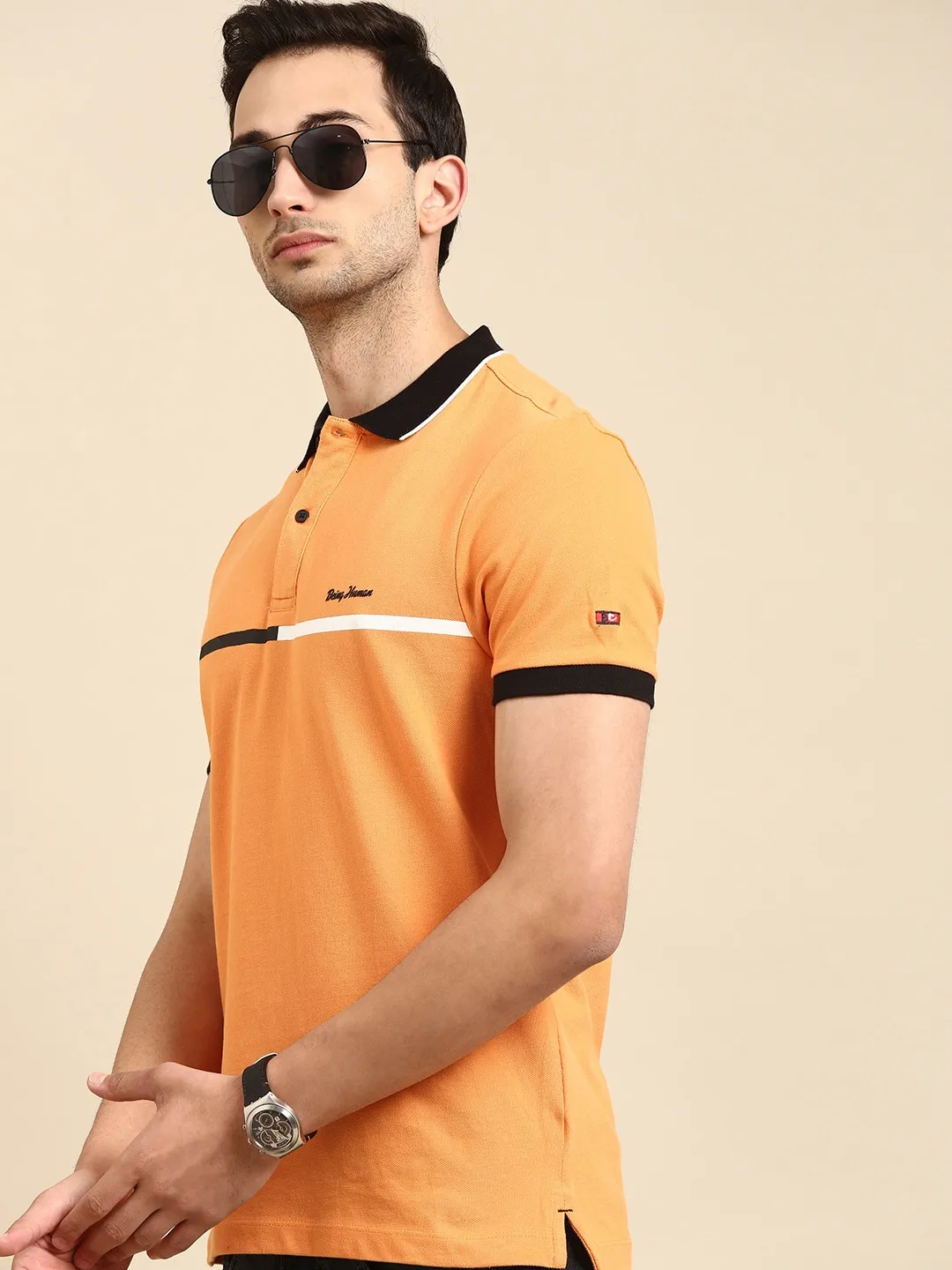 Orange Regular Fit Men's Polo T-Shirt by Being Human Clothing - Image 2