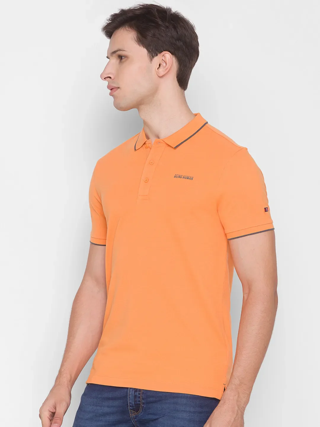 Orange Regular Fit Men's Polo T-Shirt by Being Human Clothing - Image 2