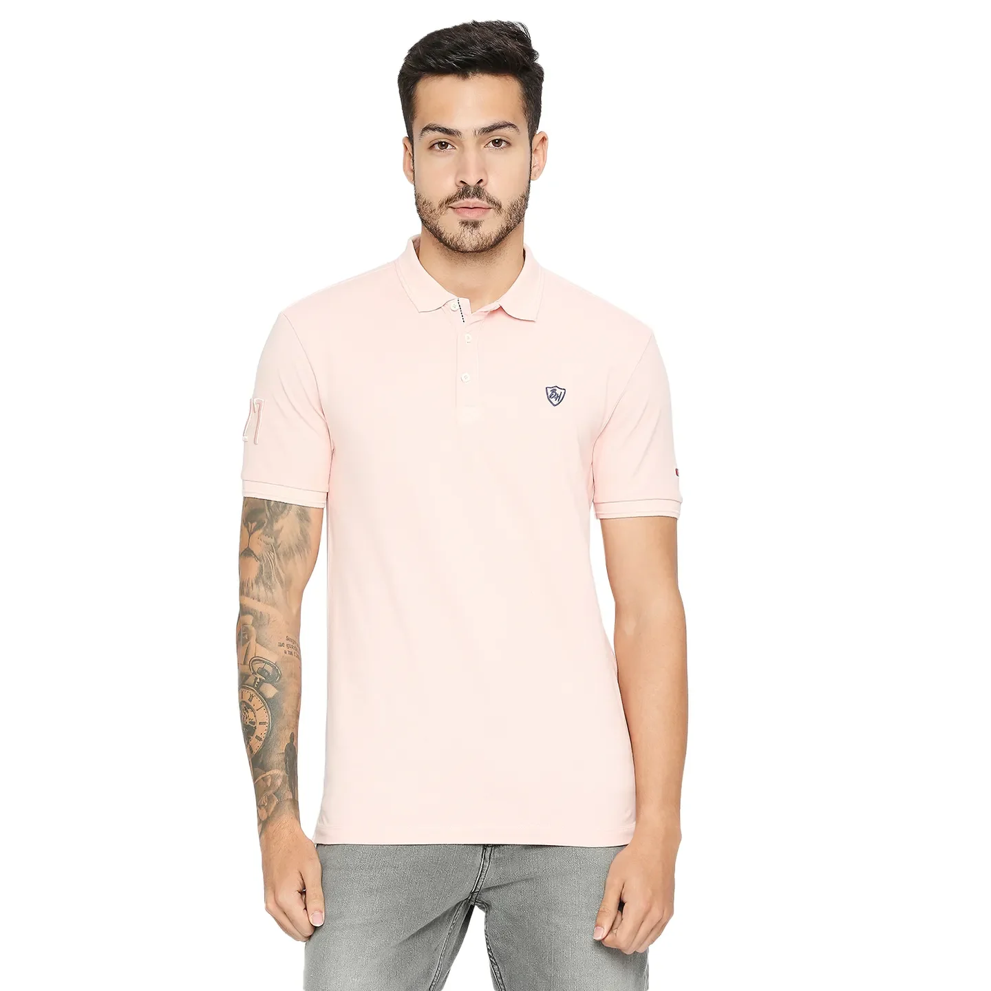 Pink Regular Fit Men's Polo T-shirt by Being Human Clothing