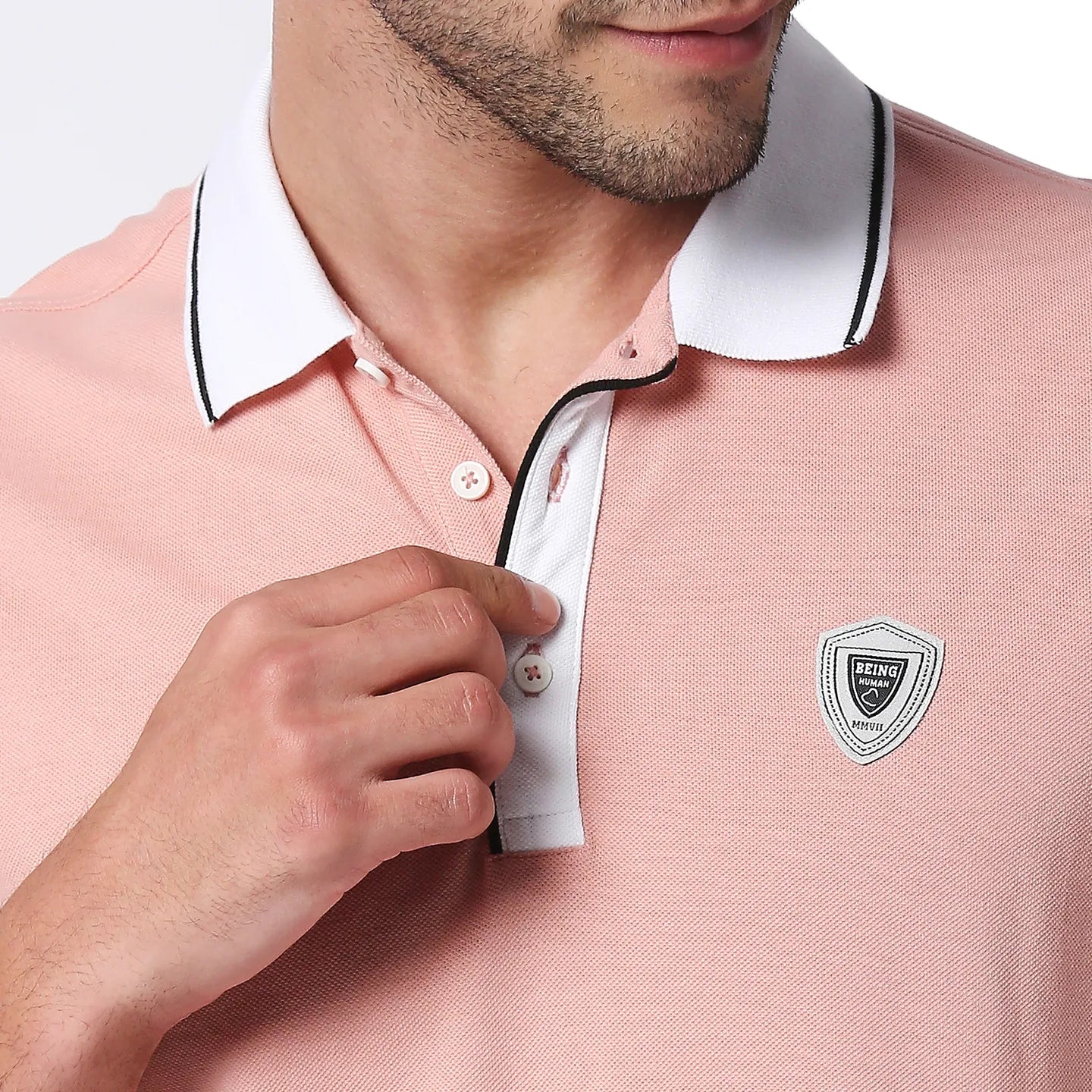 Pink Regular Fit Men's Polo T-Shirt by Being Human Clothing - Image 5