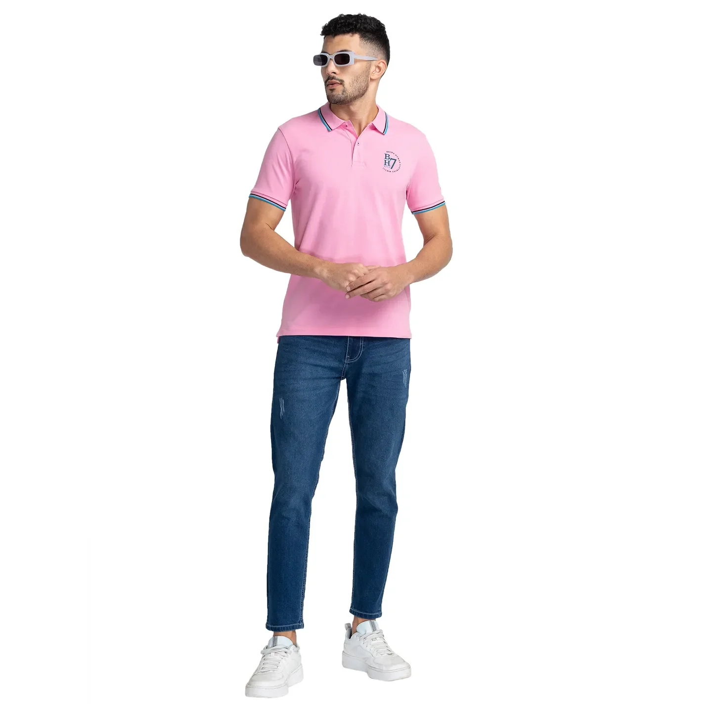 Prism Pink Regular Fit Men's Polo T-Shirt by Being Human Clothing - Image 6