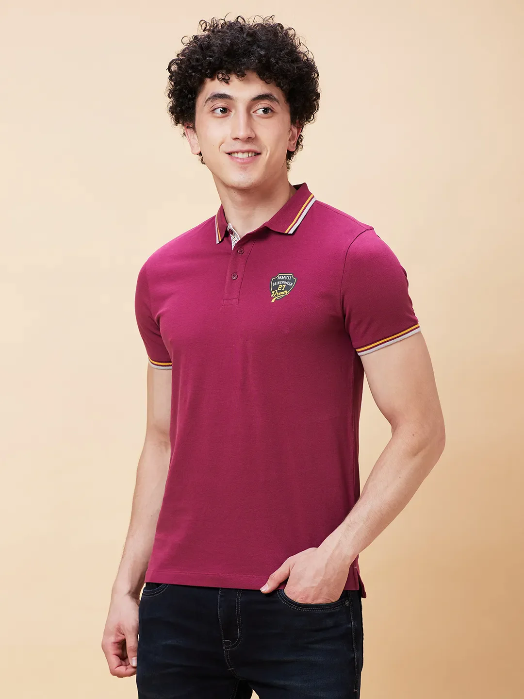 Purple Regular Fit Men's Polo T-Shirt by Being Human Clothing - Image 3