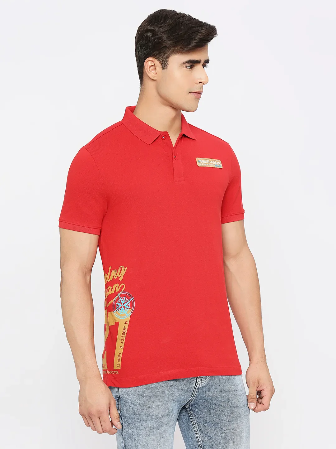 Red Regular Fit Men's Polo T-Shirt by Being Human Clothing - Image 3