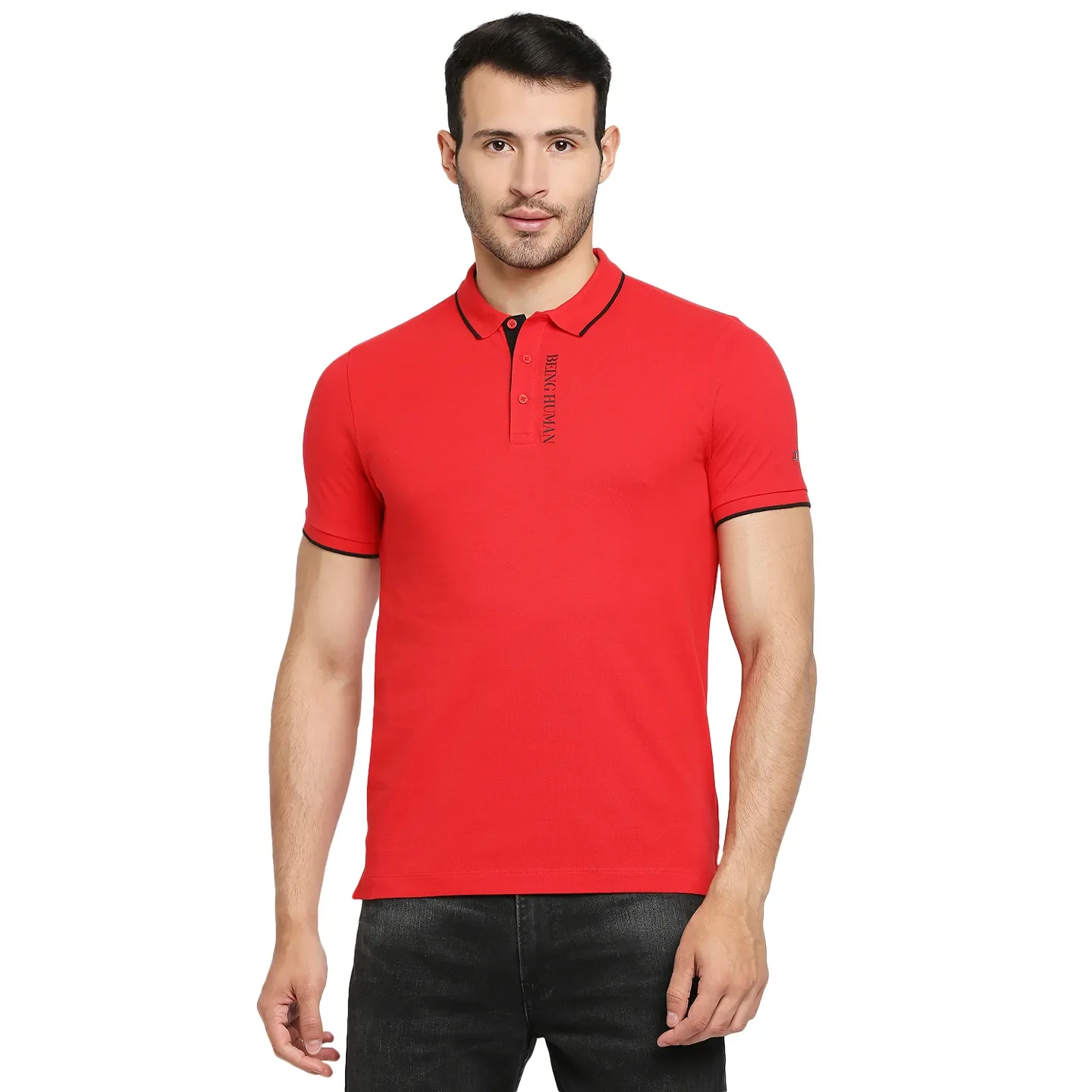 Red Regular Fit Men's Polo T-Shirt by Being Human Clothing