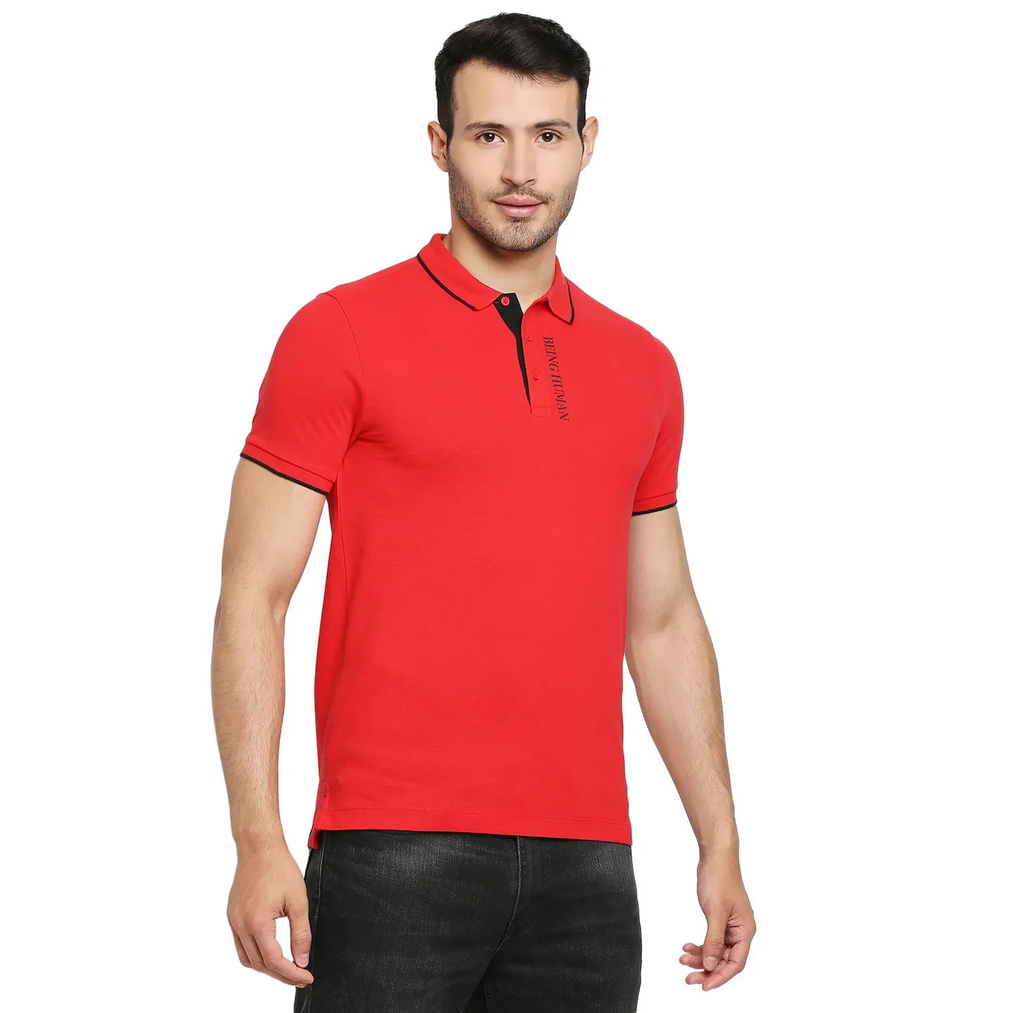 Red Regular Fit Men's Polo T-Shirt by Being Human Clothing - Image 3