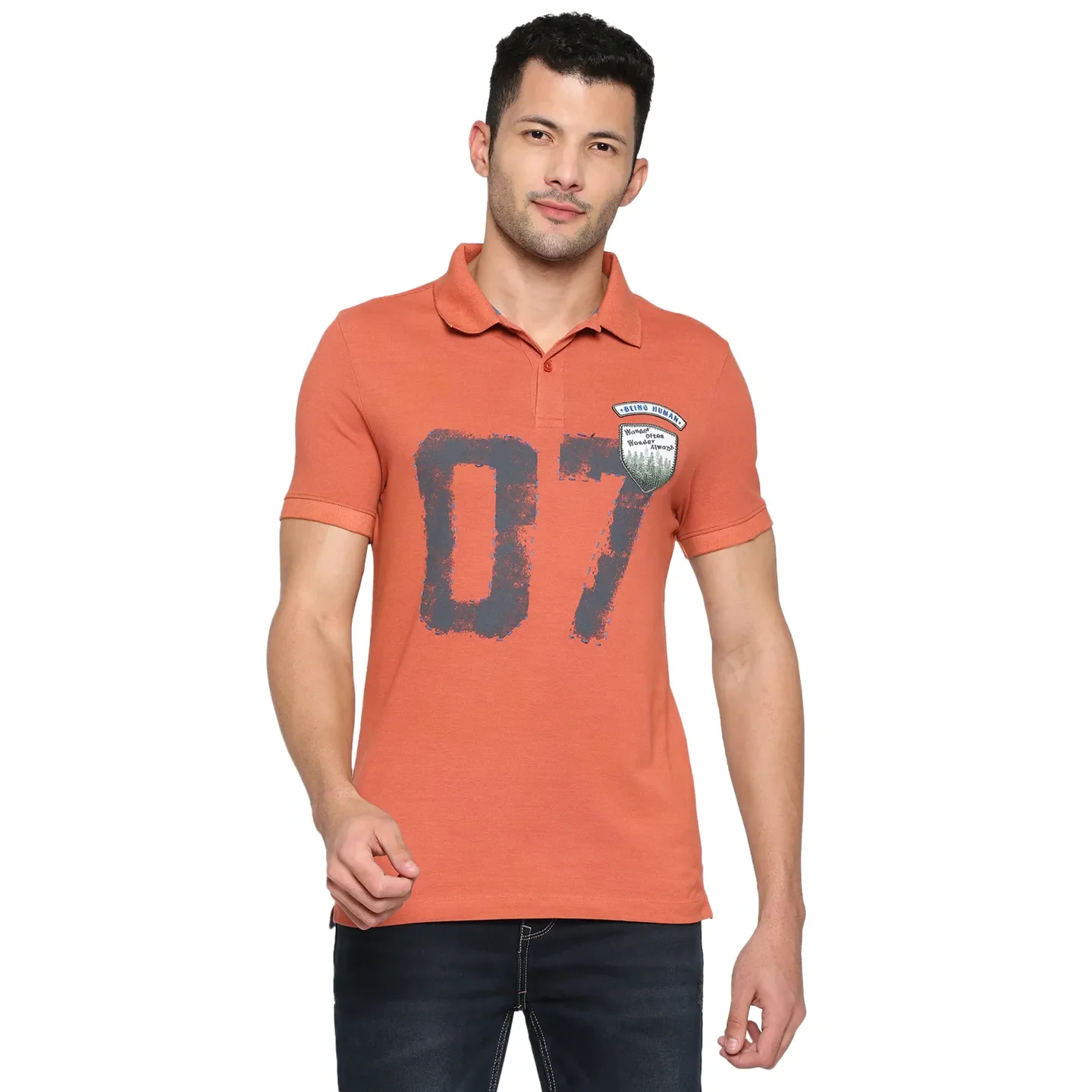 Orange Regular Fit Men's Polo T-Shirt by Being Human Clothing