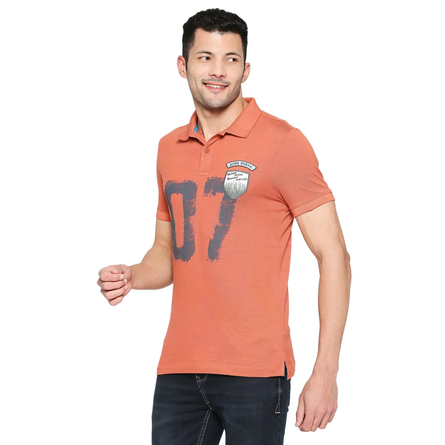 Orange Regular Fit Men's Polo T-Shirt by Being Human Clothing - Image 2