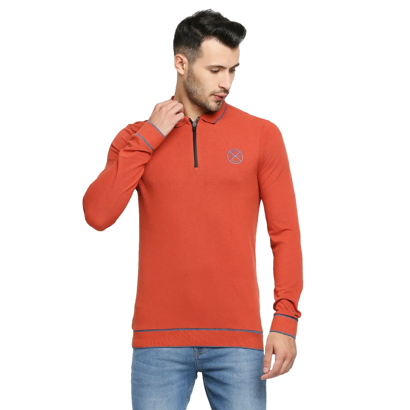 Brown Regular Fit Men's Long Sleeves Polo T-Shirt by Being Human Clothing