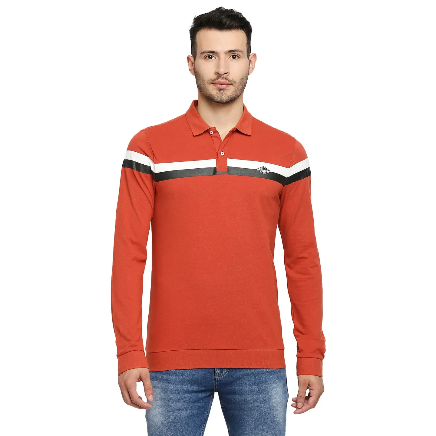 Brown Regular Fit Men's Long Sleeves Polo T-Shirt by Being Human Clothing