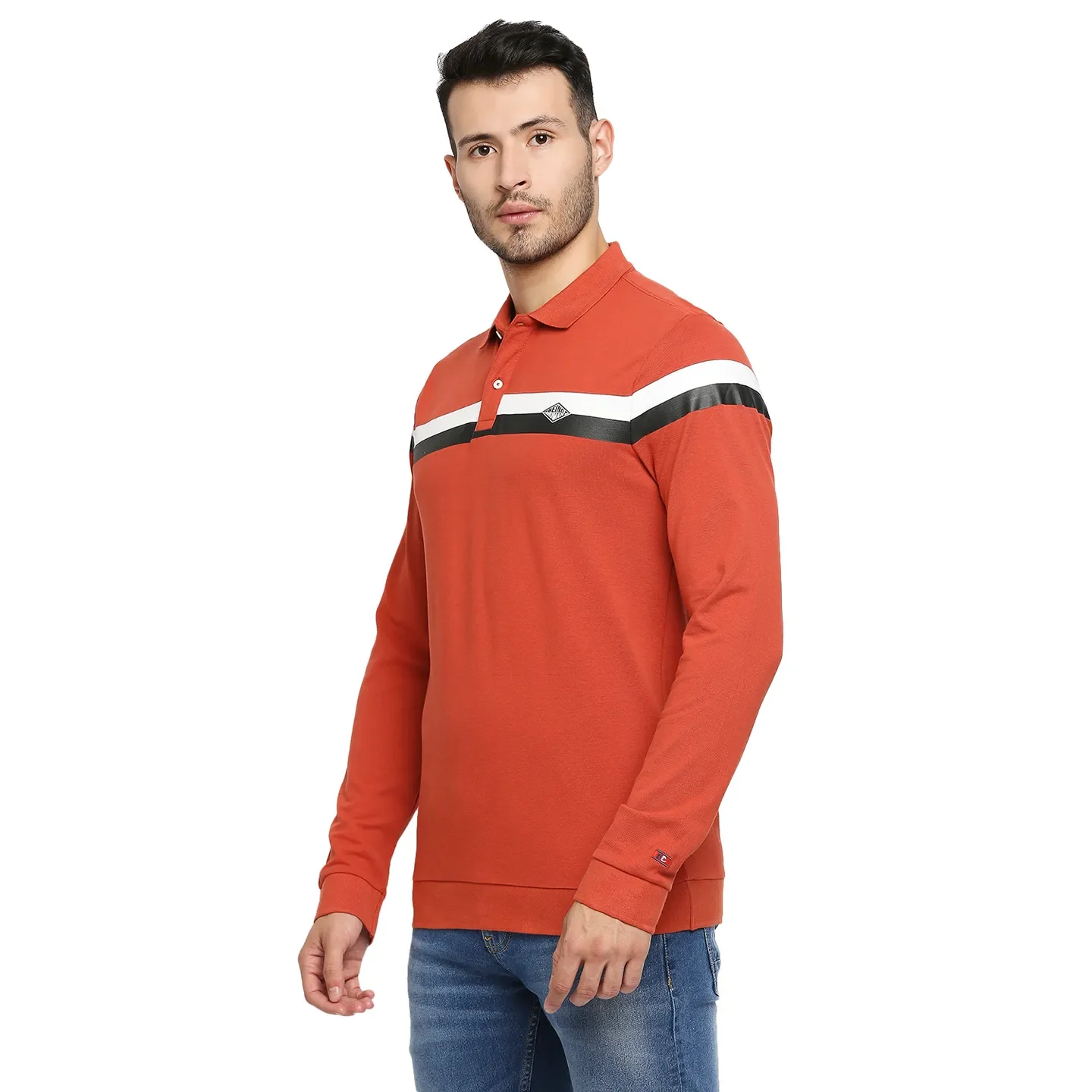 Brown Regular Fit Men's Long Sleeves Polo T-Shirt by Being Human Clothing - Image 3