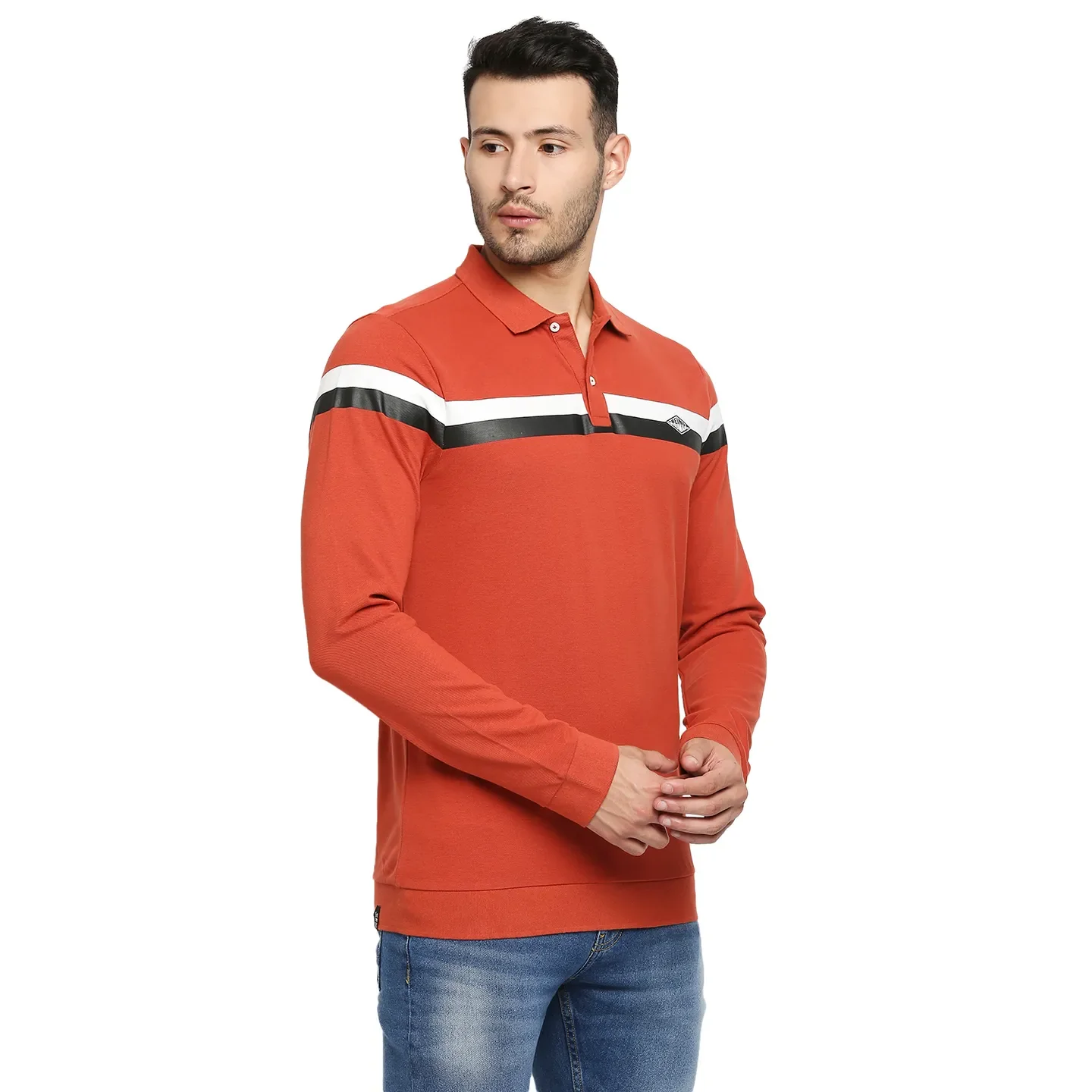 Brown Regular Fit Men's Long Sleeves Polo T-Shirt by Being Human Clothing - Image 5