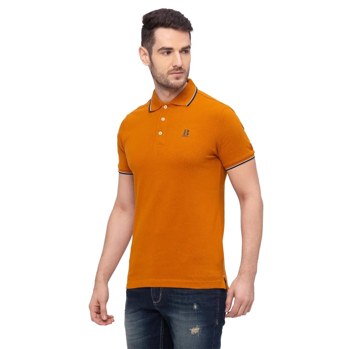 Beige Regular Fit Men's Polo T-Shirt by Being Human Clothing