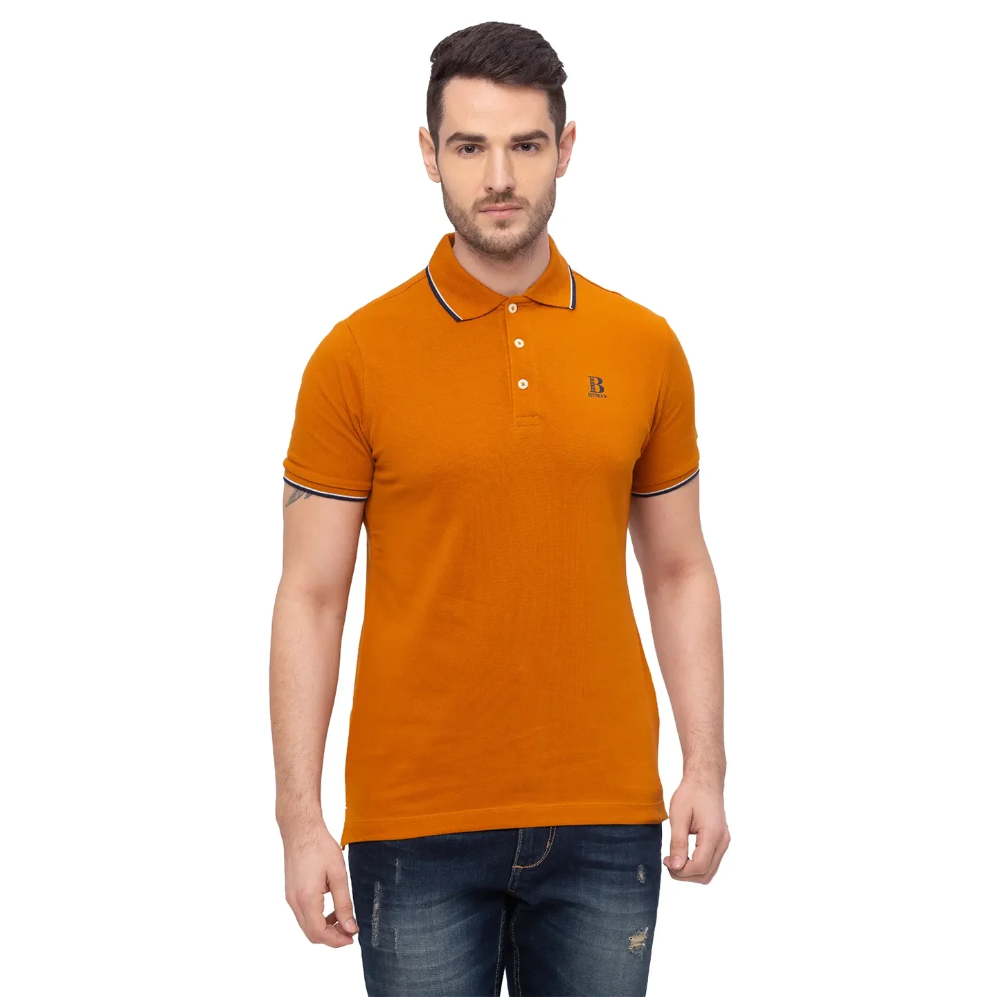 Beige Regular Fit Men's Polo T-Shirt by Being Human Clothing - Image 6