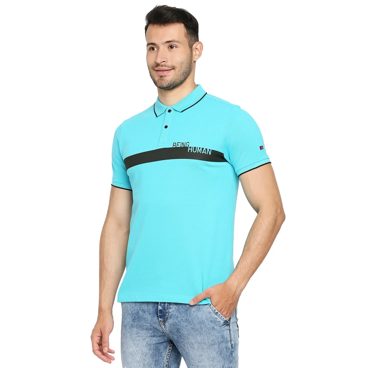 Blue Regular Fit Men's Polo T-Shirt by Being Human Clothing - Image 2