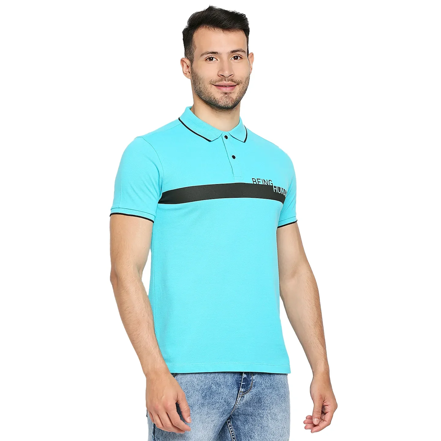 Blue Regular Fit Men's Polo T-Shirt by Being Human Clothing - Image 3