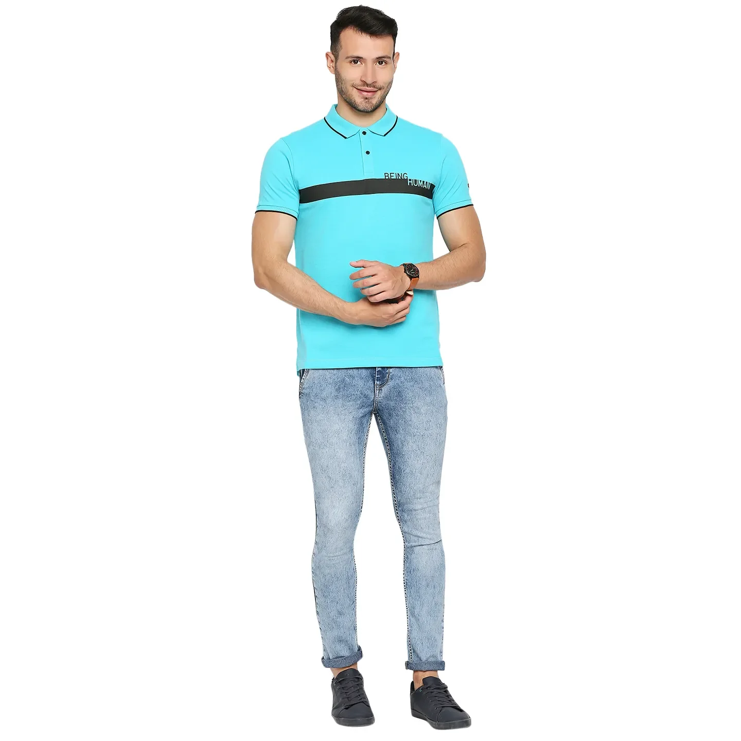 Blue Regular Fit Men's Polo T-Shirt by Being Human Clothing - Image 6