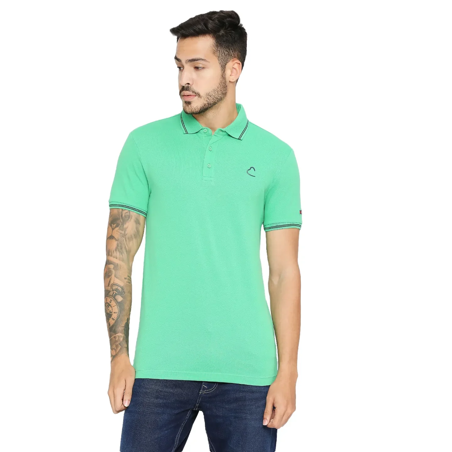 Sea Green Regular Fit Men's Polo T-shirt by Being Human Clothing