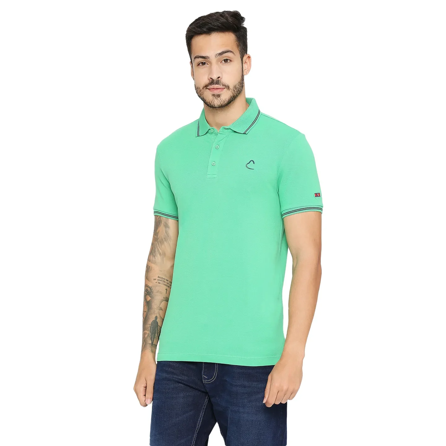 Sea Green Regular Fit Men's Polo T-shirt by Being Human Clothing - Image 2