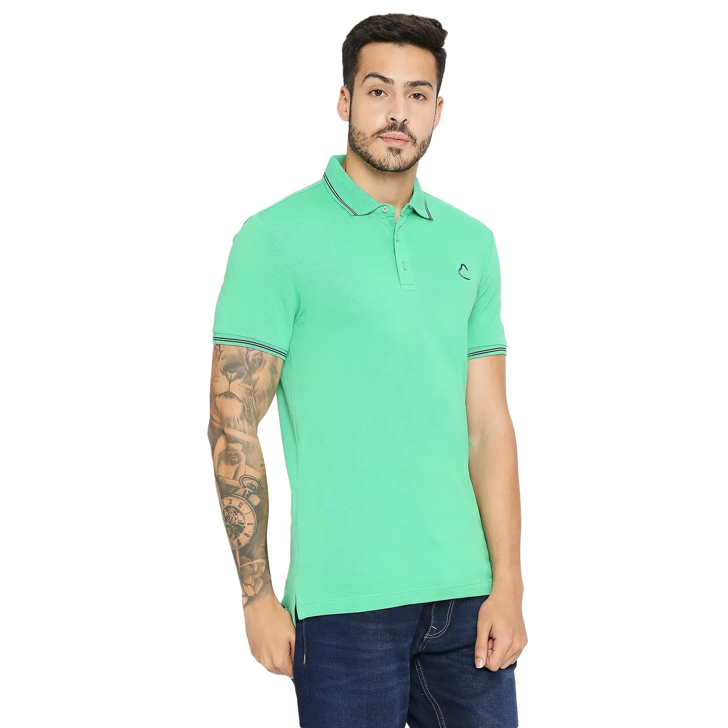 Sea Green Regular Fit Men's Polo T-shirt by Being Human Clothing - Image 3