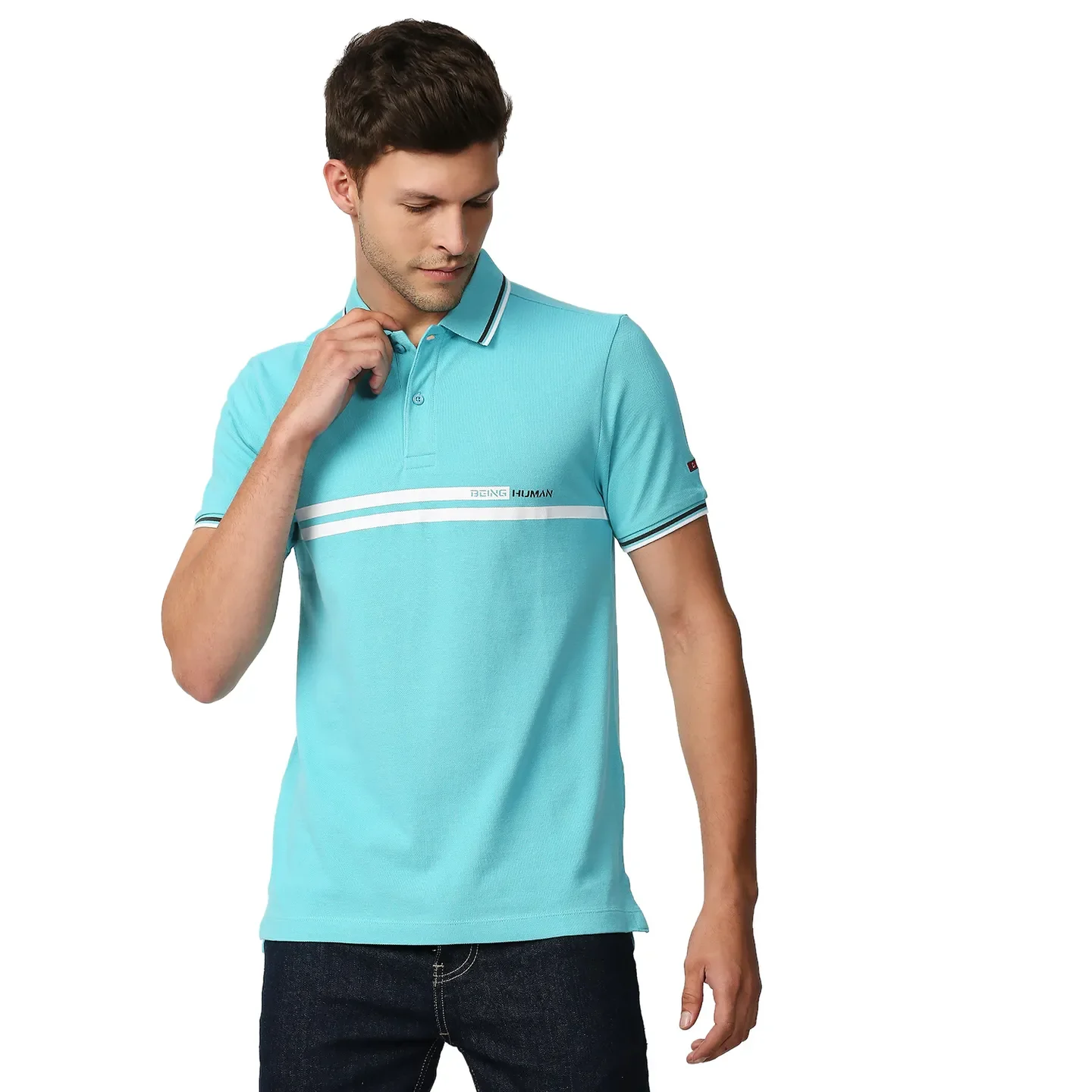 Blue Regular Fit Men's Polo T-Shirt by Being Human Clothing