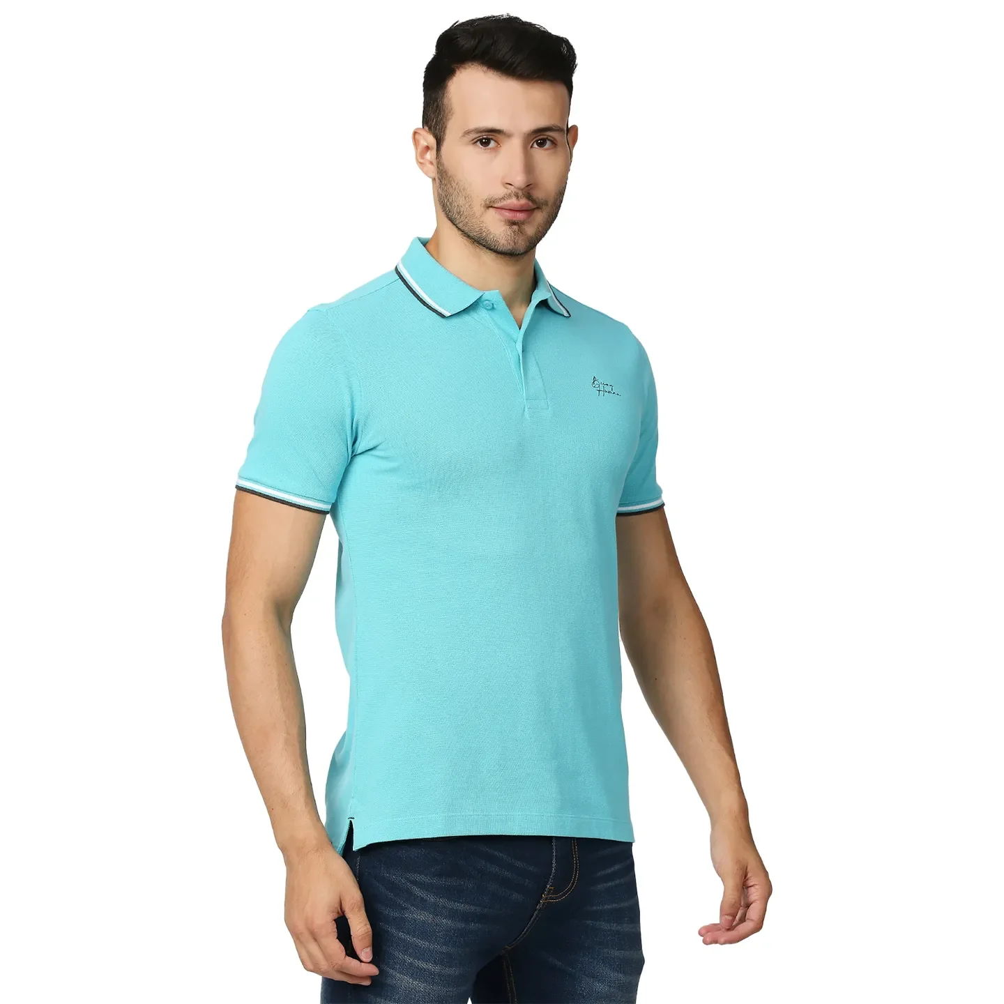 Blue Regular Fit Men's Polo T-Shirt by Being Human Clothing - Image 3